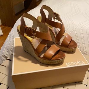 Cognac strap wedge sandals